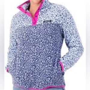Lands' End Heritage Fleece Snap Neck Pullover in Blue Floral